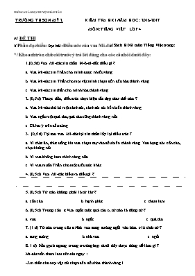 Đề và đáp án kiểm tra học kì I Tiếng việt lớp 4 - Năm học 2016-2017 - Trường Tiểu học Sơn Mỹ 2